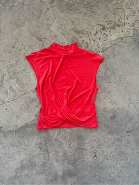Mock Neck Twist-Front Sleeveless Top in Red